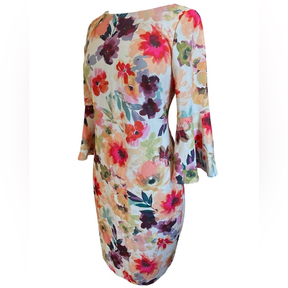 Calvin Klein floral print sheath dress with bell sleeves Size 8 - Picture 6 of 16